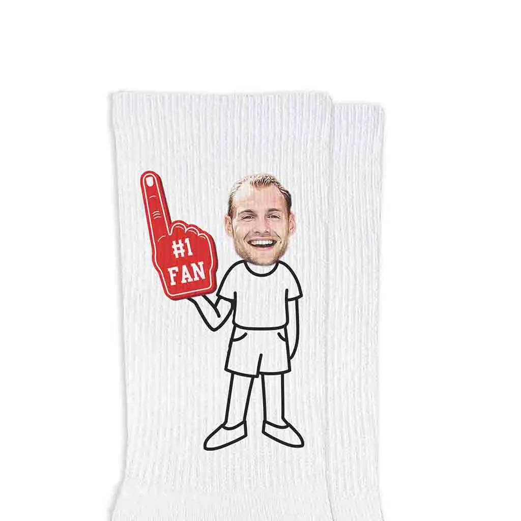 #1 Fan Photo Socks for Men Printed on Cotton Crew Socks