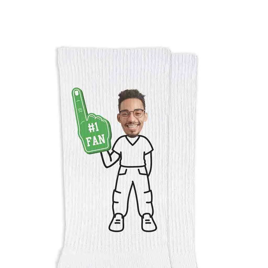 #1 Fan Photo Socks for Men Printed on Cotton Crew Socks