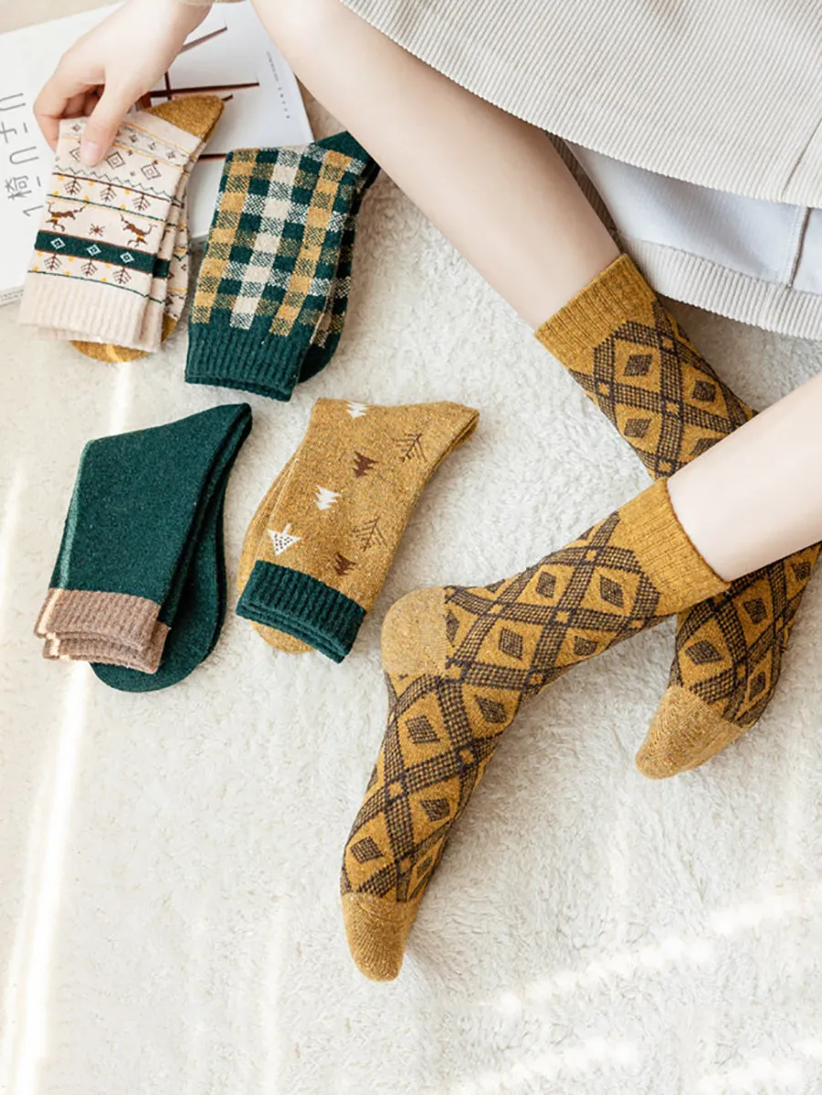 5 Pairs Women Winter Wool Jacquard Socks