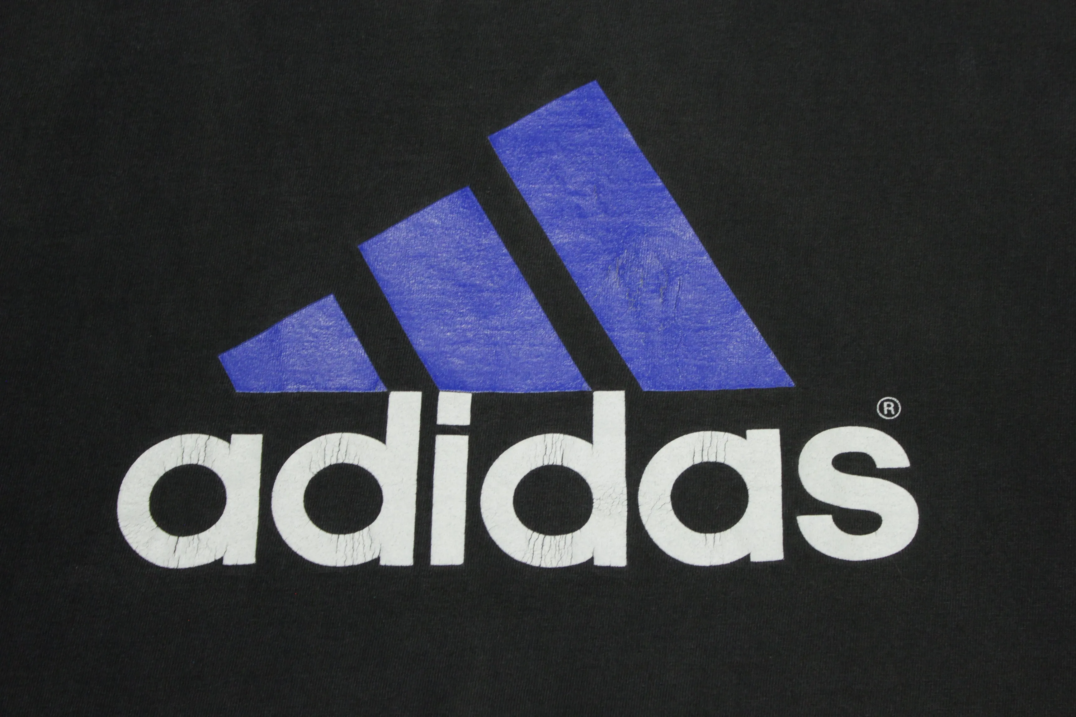 Adidas 1990's Flag Spellout Vintage Faded Black T-Shirt