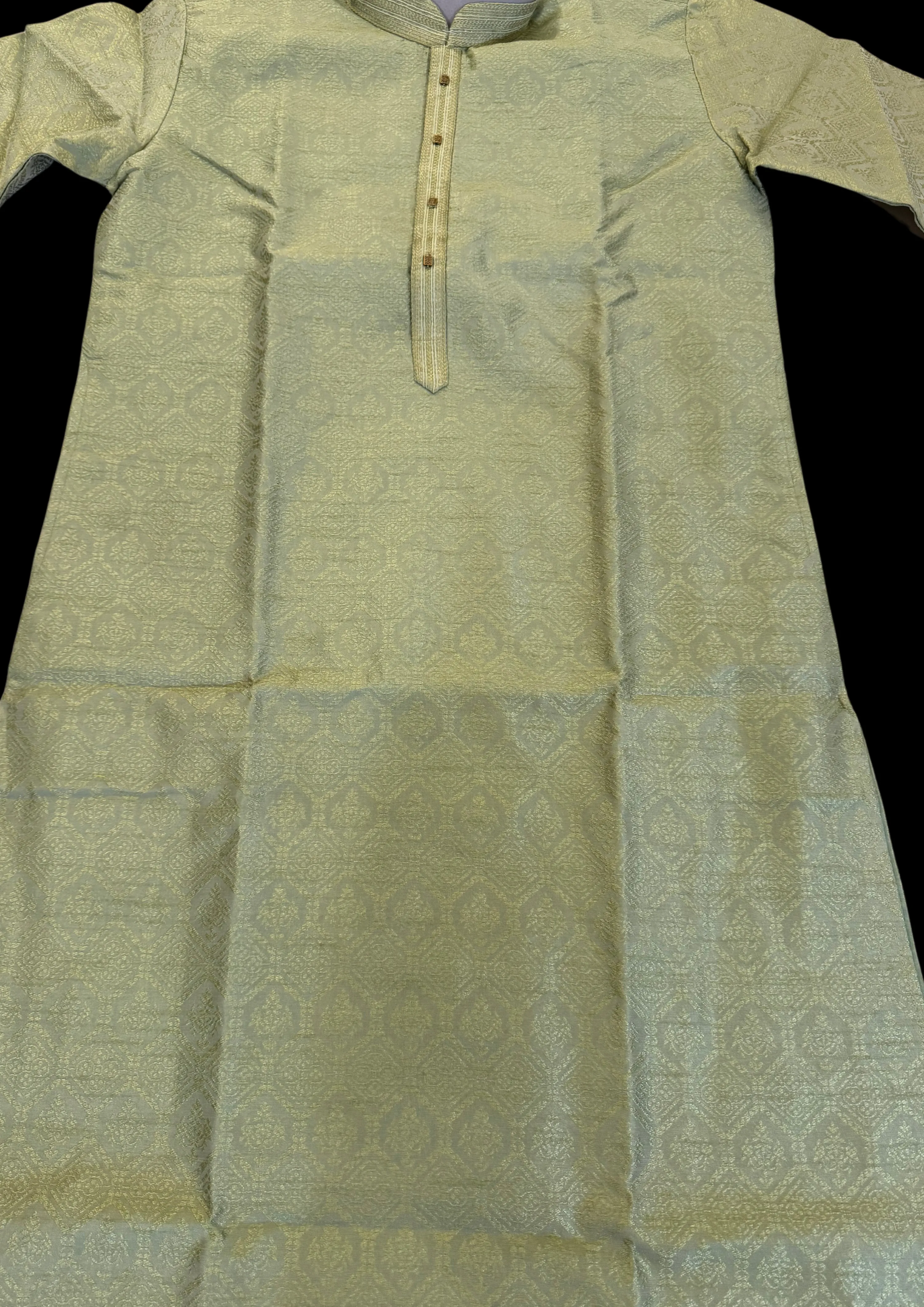 Alluring Pastel Green Color Art Silk Embroided Neck Kurta With Pajama Pant For Men