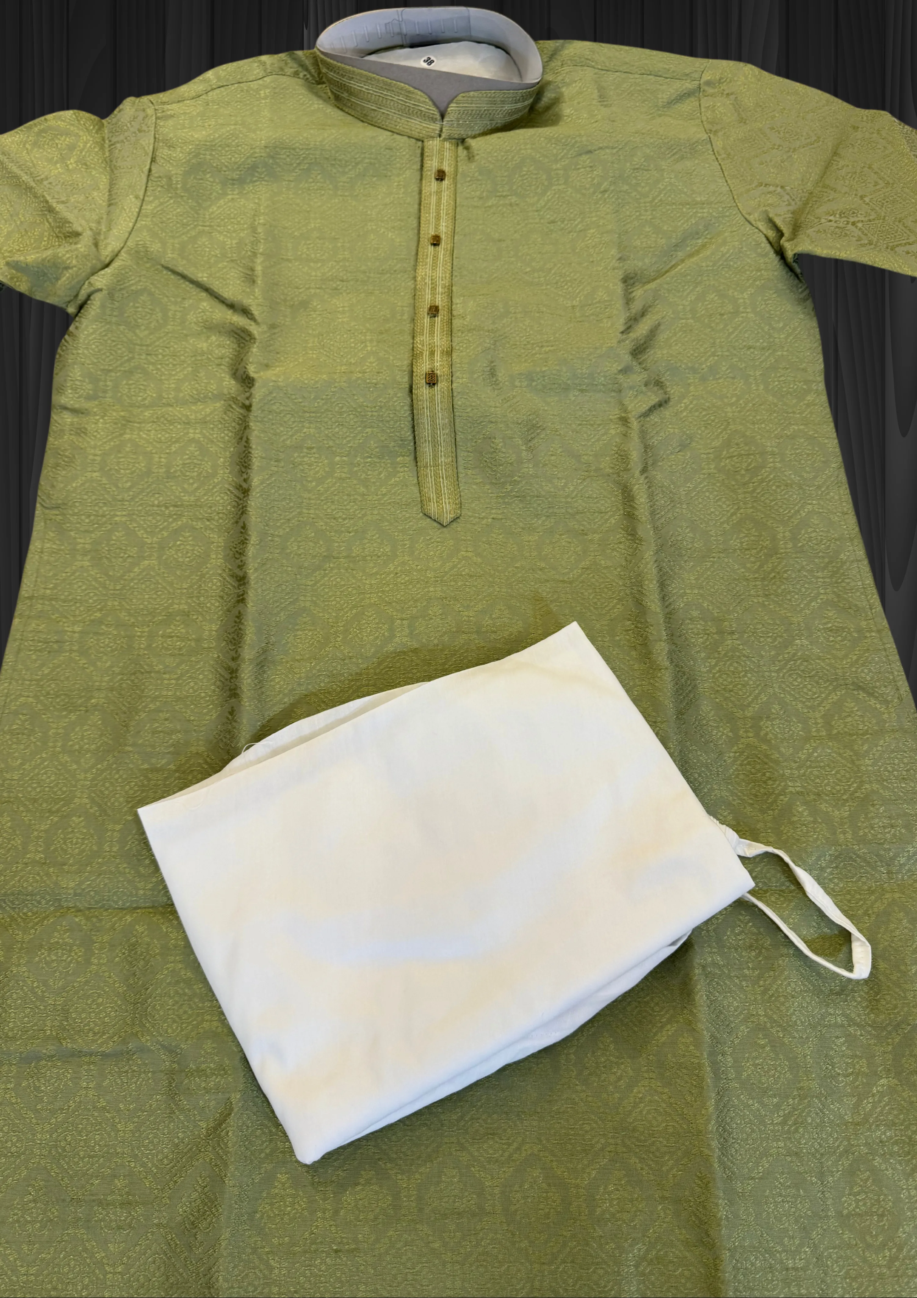 Alluring Pastel Green Color Art Silk Embroided Neck Kurta With Pajama Pant For Men