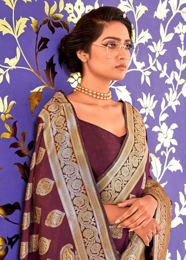 Appealing Banarasi Silk Purple Colored Silk Sarees For Women