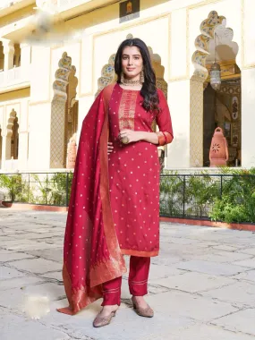 Appealing Pink Color Jacquard And Khatli Work Designer Salwar Suits With Dupatta Set For Women