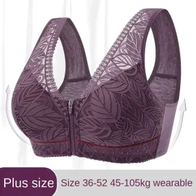 Soft Cotton Lace Large Size Bra for Women - Breathable Wireless Tank Top with Zipper