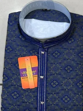 Attractive Blue Color Jacquard Floral Designed Kurta Set For Men