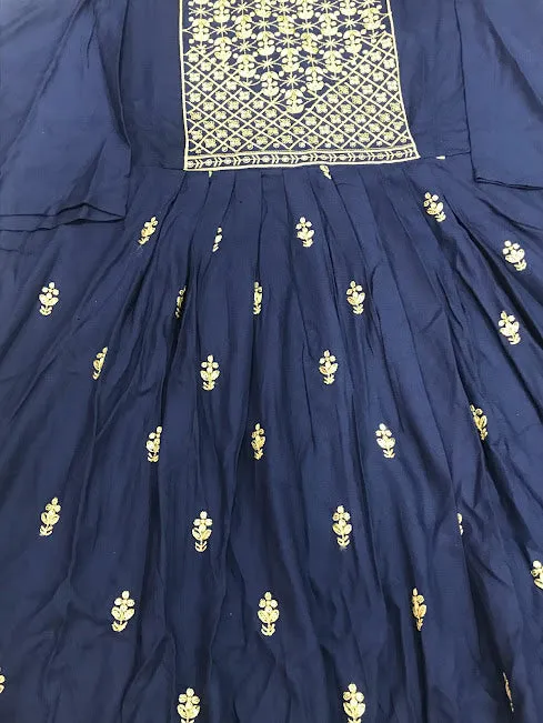 Attractive Blue Color Rayon Embroidery Work Kurti For Women