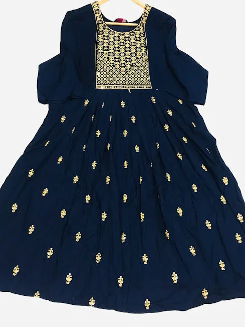 Attractive Blue Color Rayon Embroidery Work Kurti For Women