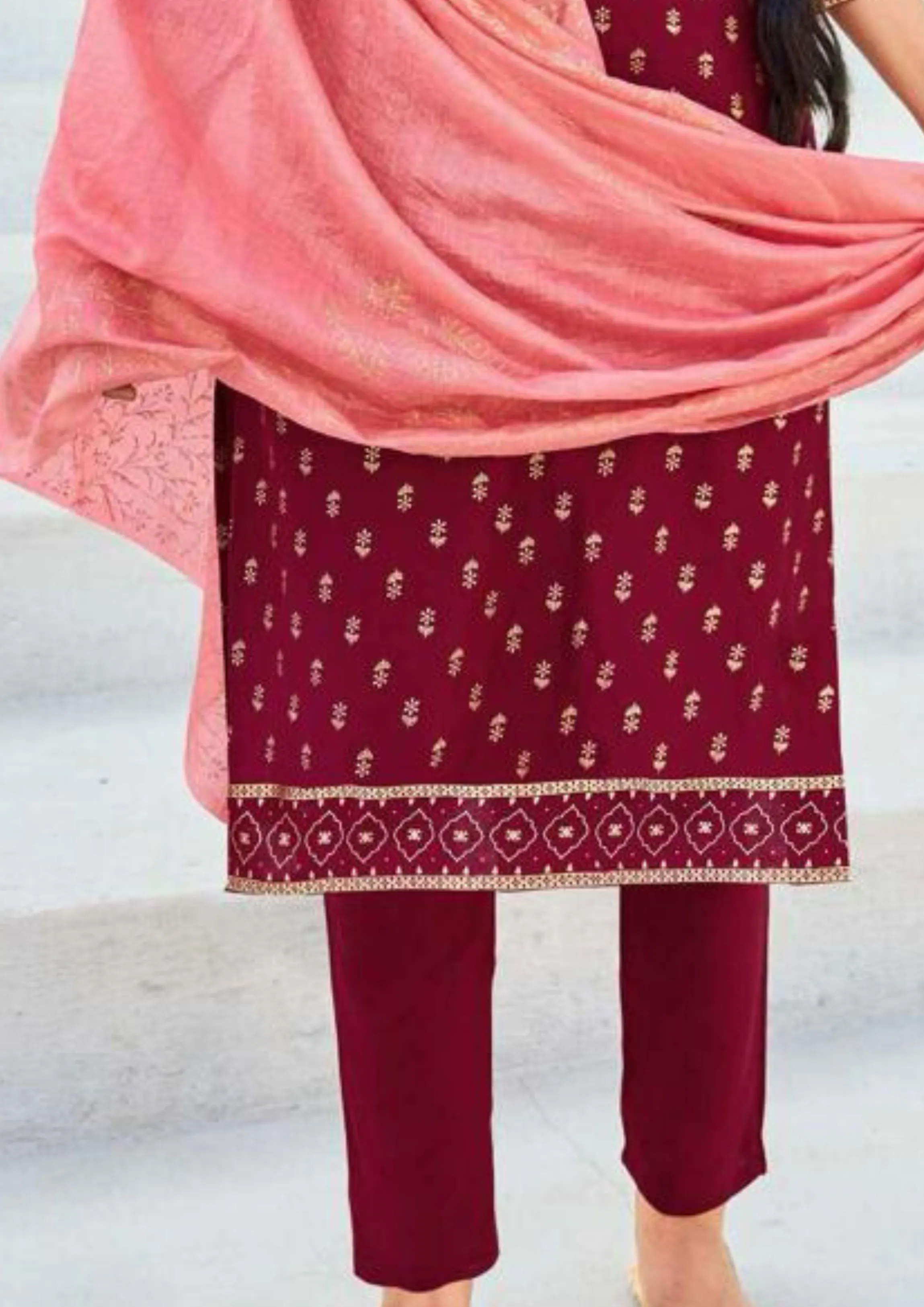 Attractive Maroon Color Rayon With Foil Print Kurti And Dupatta Sets For Women