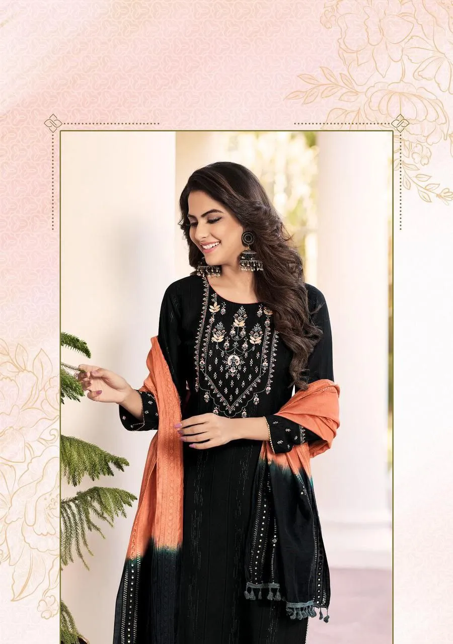 Beautiful Black Colored Kurti Suits With Embroidery And Heavy Khatli Work For Women