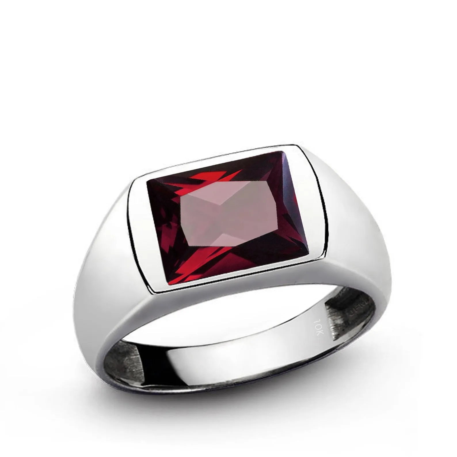 10K White Gold Ring for Men with Red Ruby Gemstone 3.40ctw