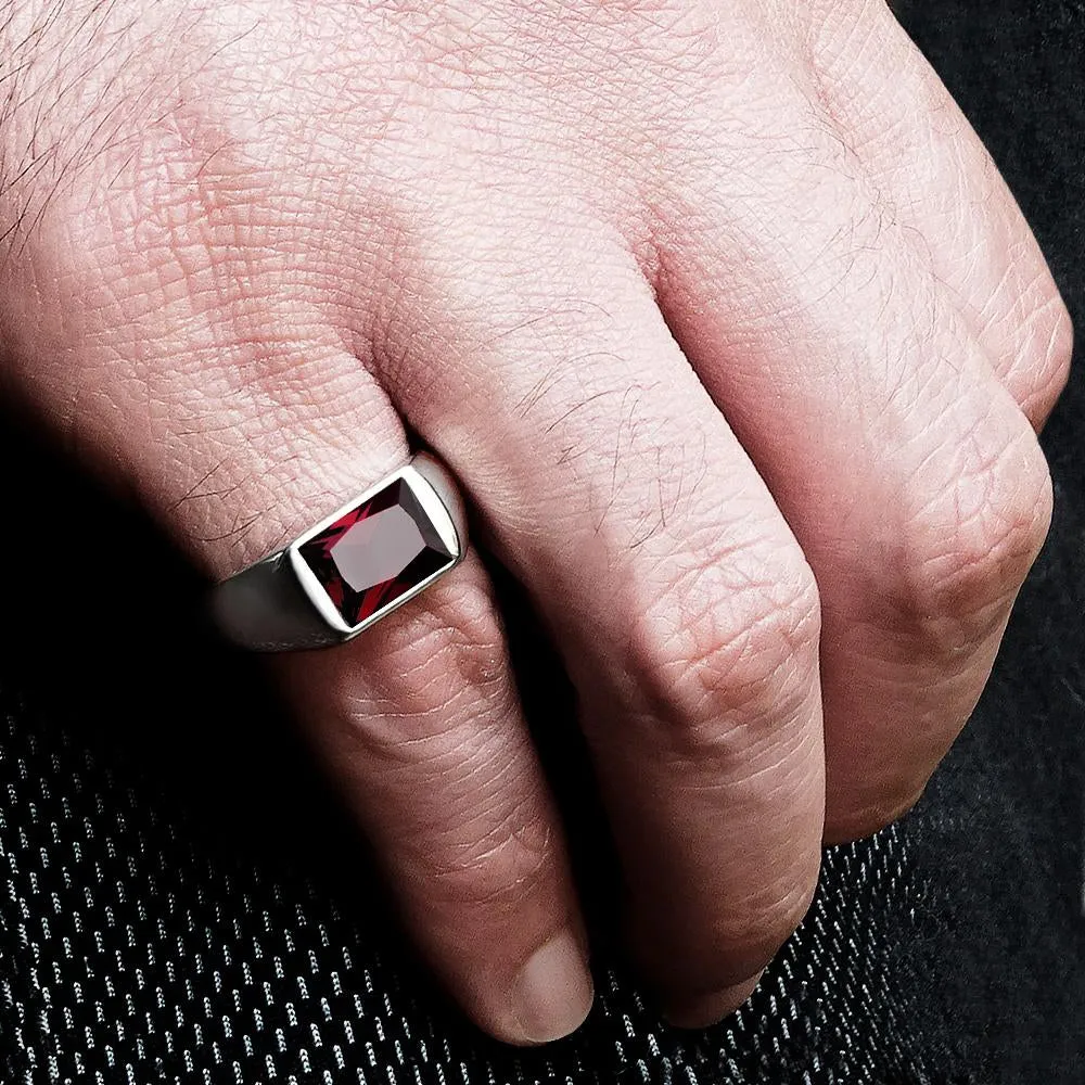 10K White Gold Ring for Men with Red Ruby Gemstone 3.40ctw