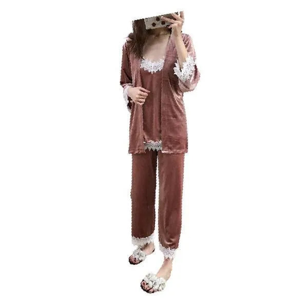 Best Nightwear in winter  3 Piece Velvet Pajama Set For Women