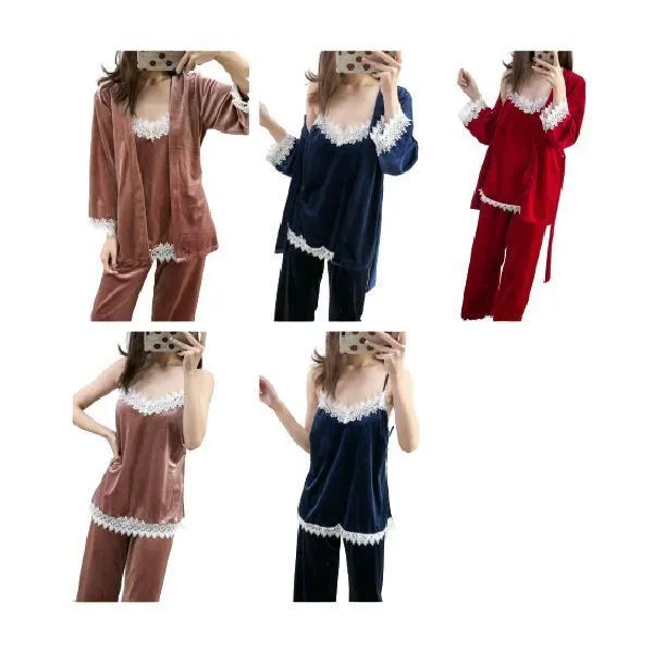 Best Nightwear in winter  3 Piece Velvet Pajama Set For Women