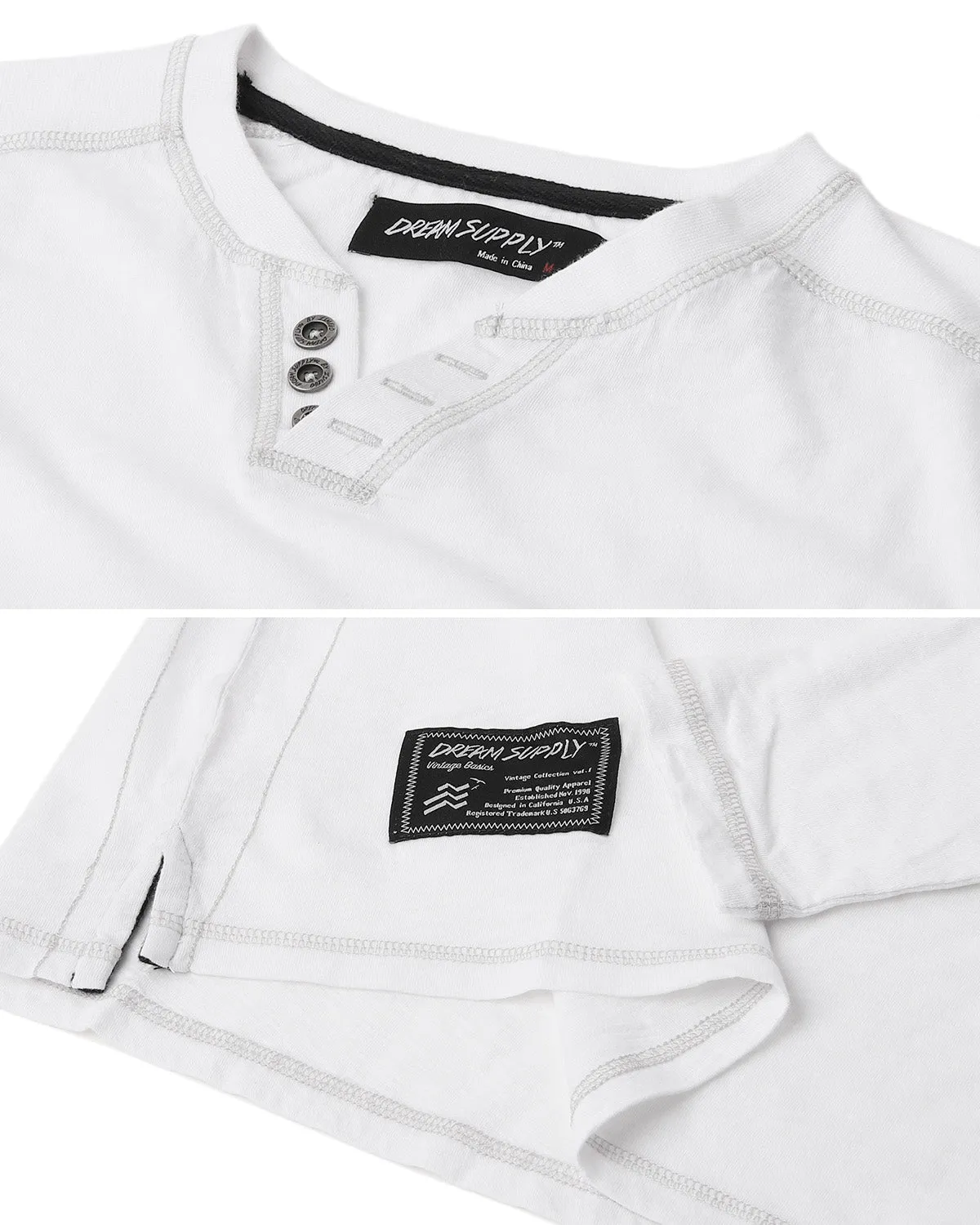 White Long Sleeve V-Neck Henley