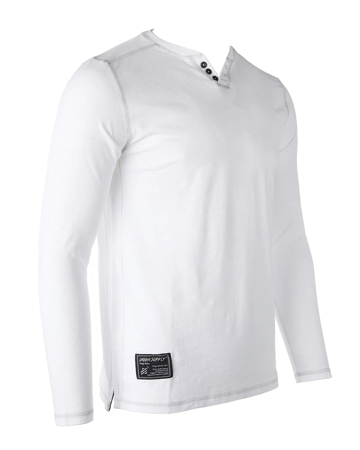 White Long Sleeve V-Neck Henley