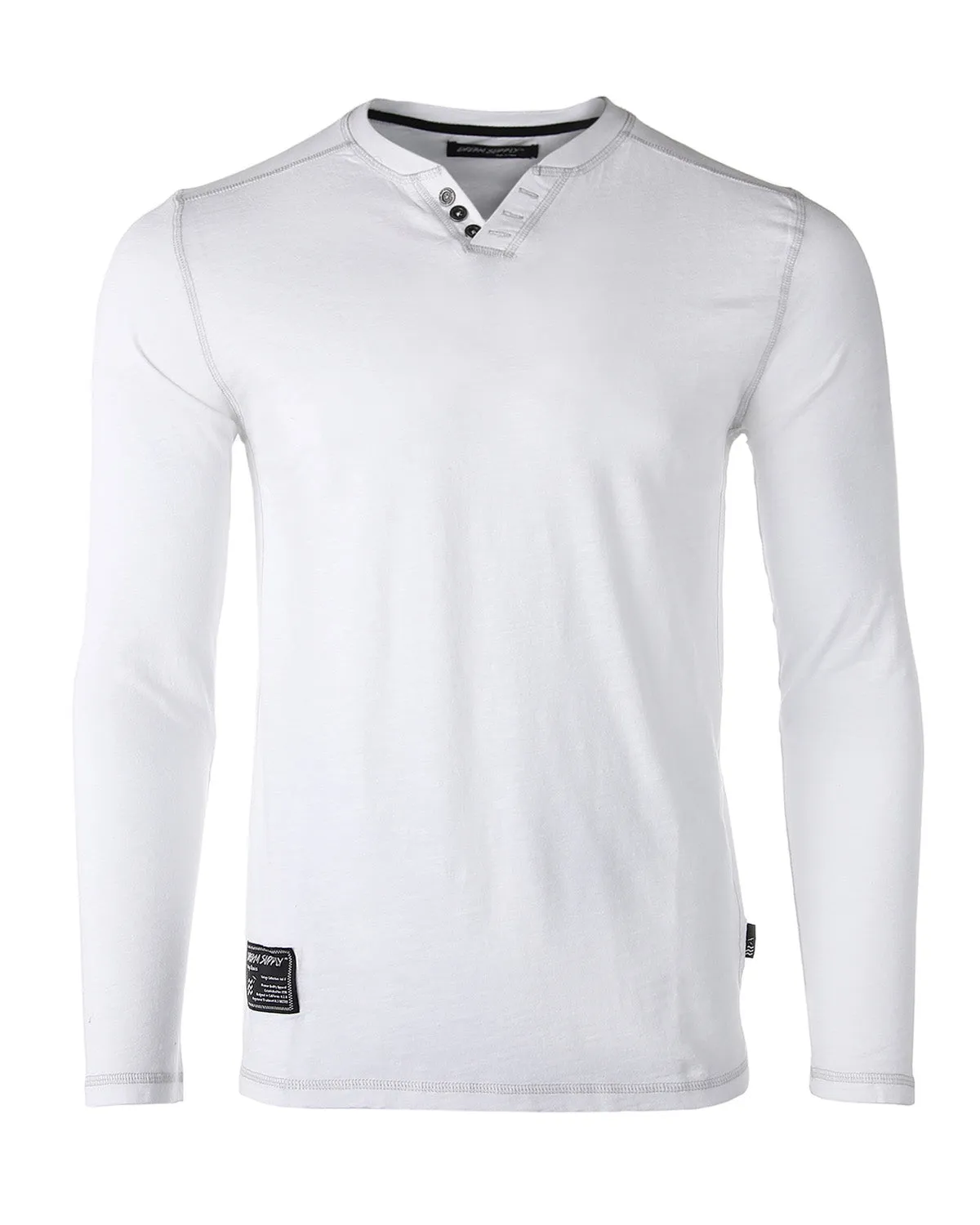 White Long Sleeve V-Neck Henley