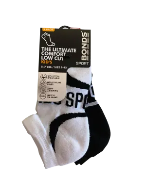 Bonds Kids Ultimate Comfort Low Cut 2 Pack Sock - White/Black