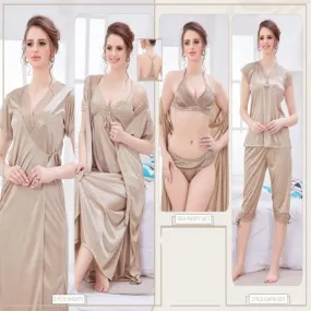 Branded 6PC Original Indian Silk Bridal Nighty Set For Women