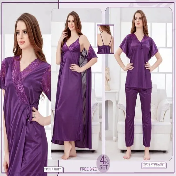 Branded Stylish n Fancy Ladies Bridal 4Pc Gown Nighty Set For Women