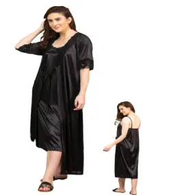 Bridal Nighty Set Black Color Honeymoon Nighty Silk Nighty Set for Women Long Sleepwear