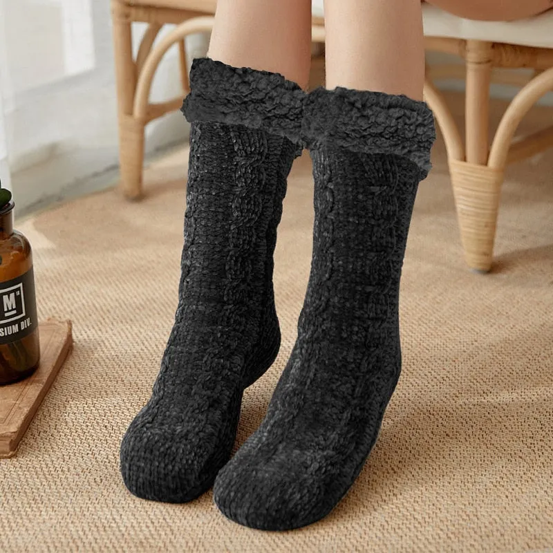 Bulk Orders Discount Thickened Winter Woven Thermal Cashmere Socks Women's Carpet Slippers