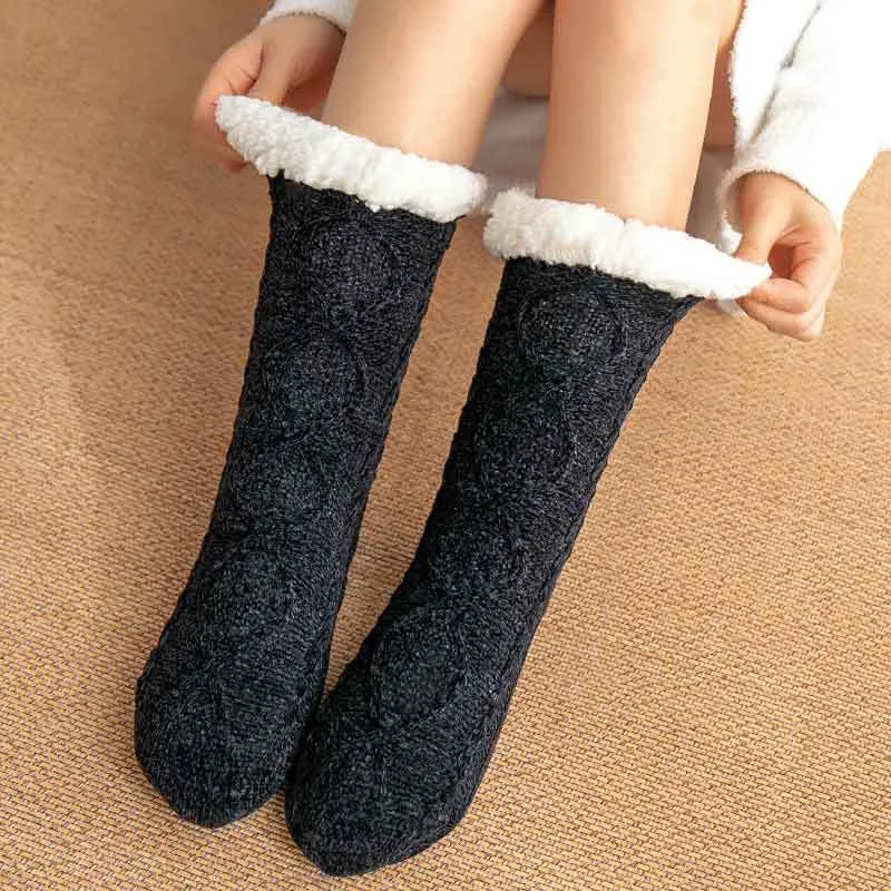 Bulk Orders Discount Thickened Winter Woven Thermal Cashmere Socks Women's Carpet Slippers