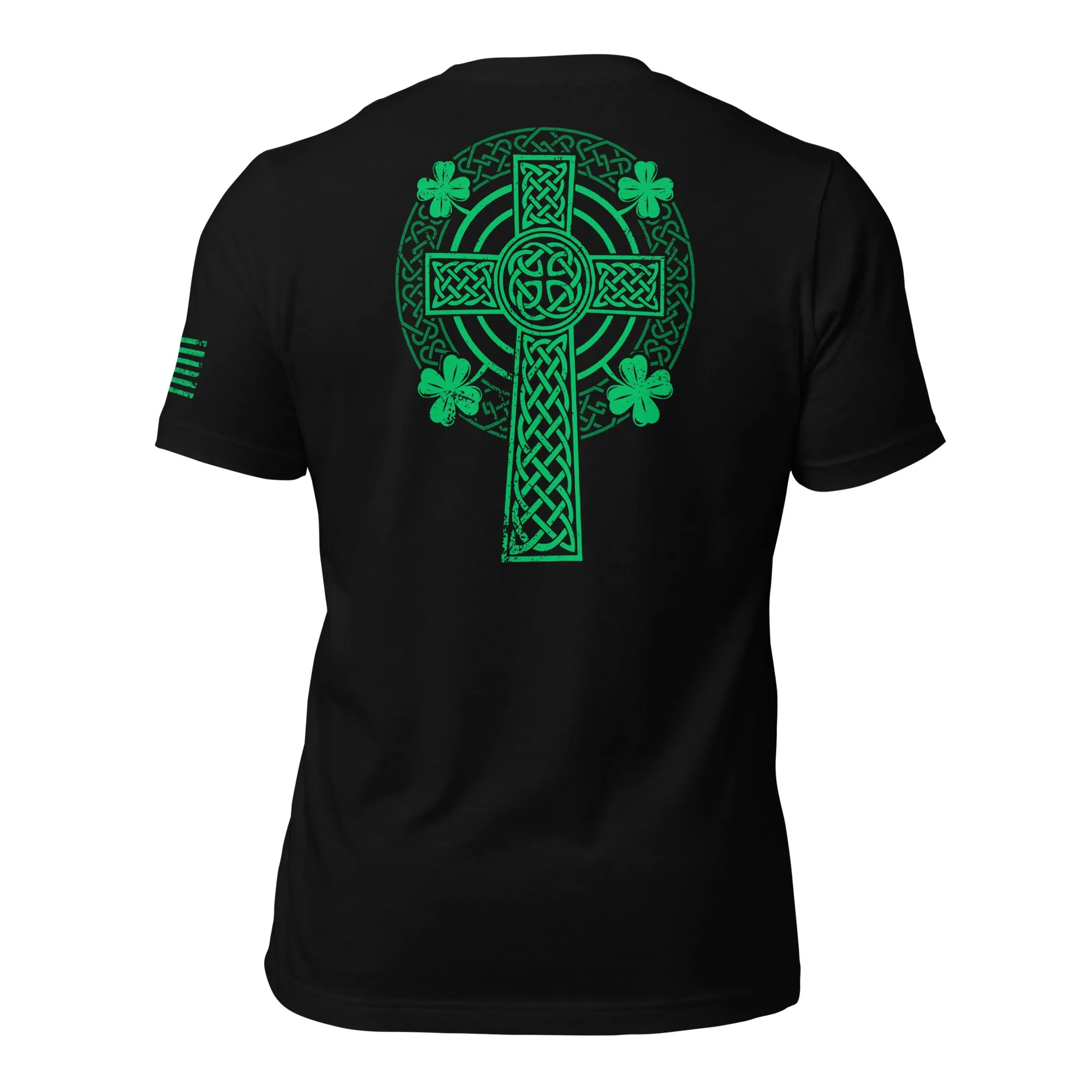 Celtic Cross T-Shirt With 4 Leaf Clover And American Flag t-shirt