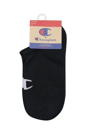 CHAMPION UNISEX NO SHOW 3PK BLACK SOCKS