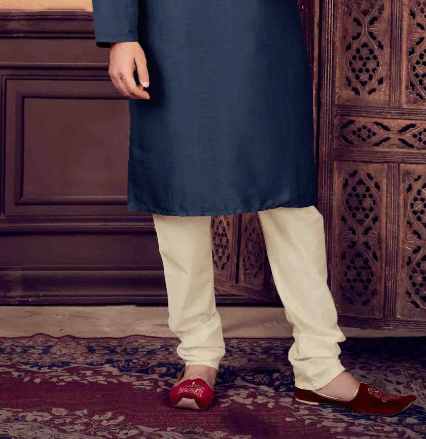 Dazzling Dark Blue Colored Poly Blend Kurta For Men