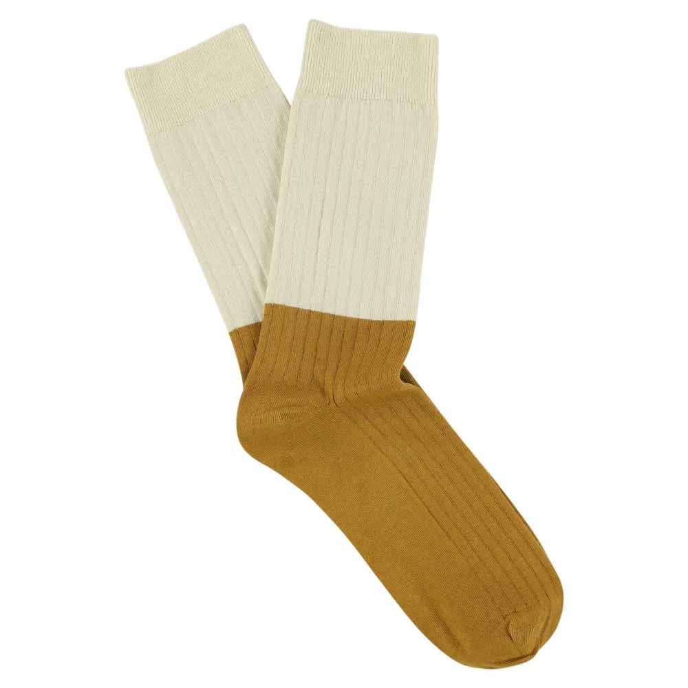 Colour Block Socks Ecru / Mustard