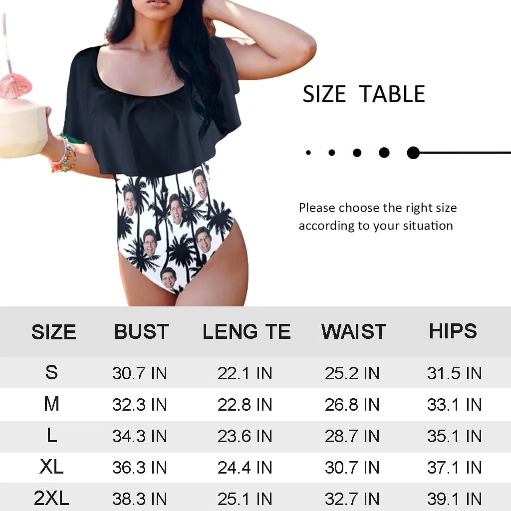 Custom Face Little Daisy Women's Ruffle One Piece Off Shoulder Swimsuit Flounce High Cut Bathing Suit Slimming