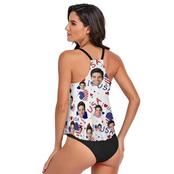 Custom Face Love USA Tankini For Women 2 Pieces Swimsuit