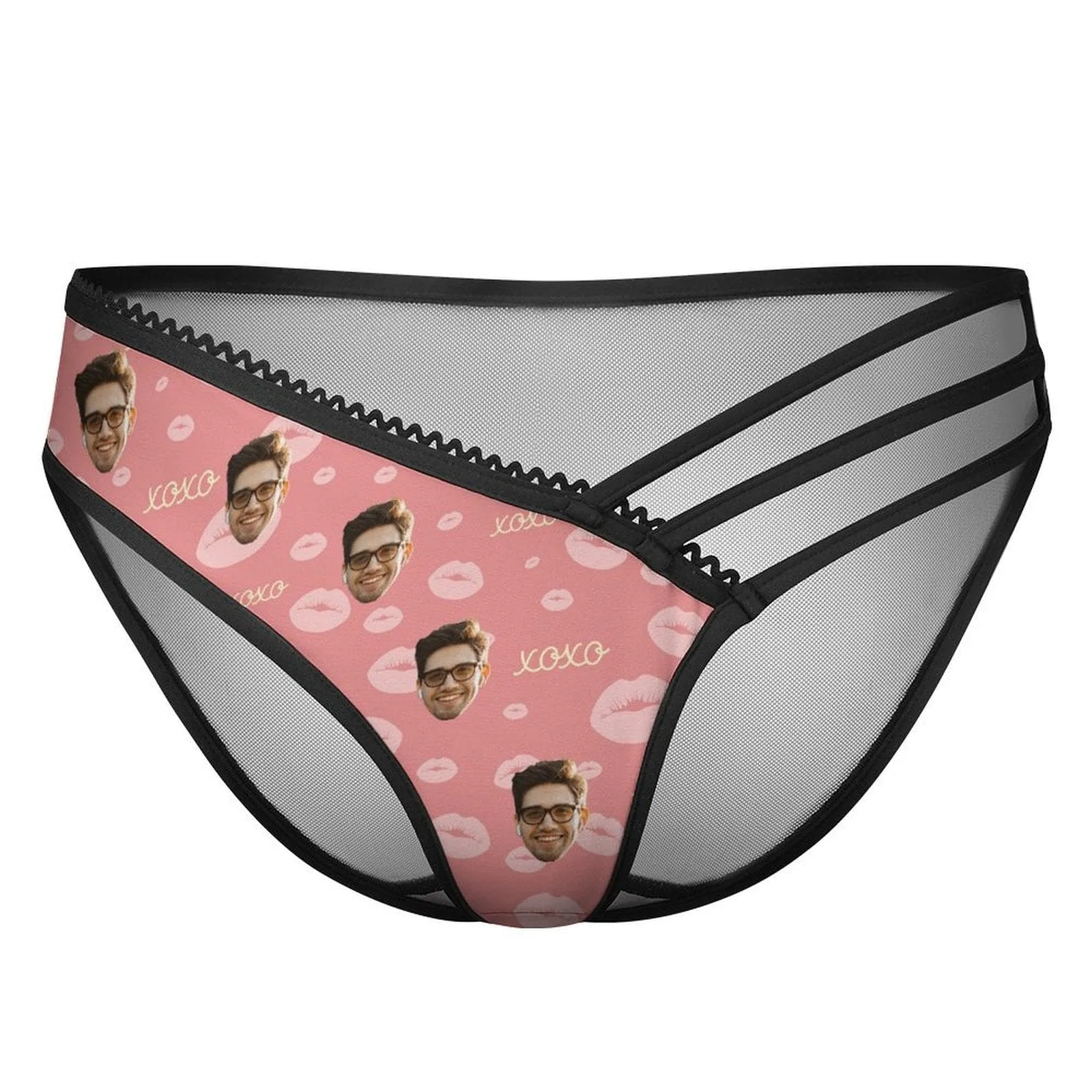 Custom Face Pink Lips Women's Low Waist Mesh Briefs Personalized Underwear Panties for Women