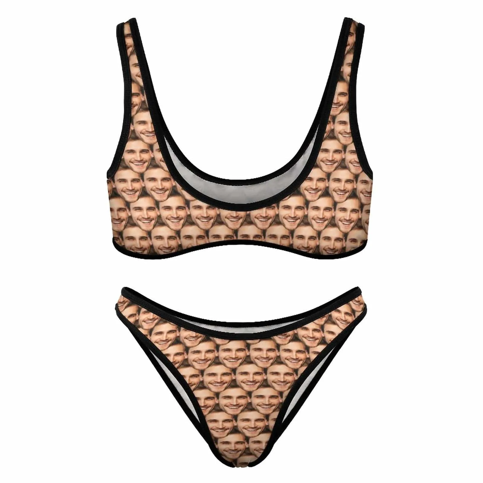 Custom Seamless Face Scoop Neck Sport Top Low Waisted Bikini Personalized Women's Two Piece Swimsuit Beach Outfits