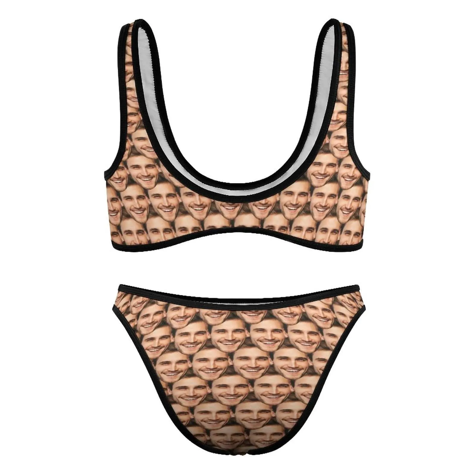 Custom Seamless Face Scoop Neck Sport Top Low Waisted Bikini Personalized Women's Two Piece Swimsuit Beach Outfits