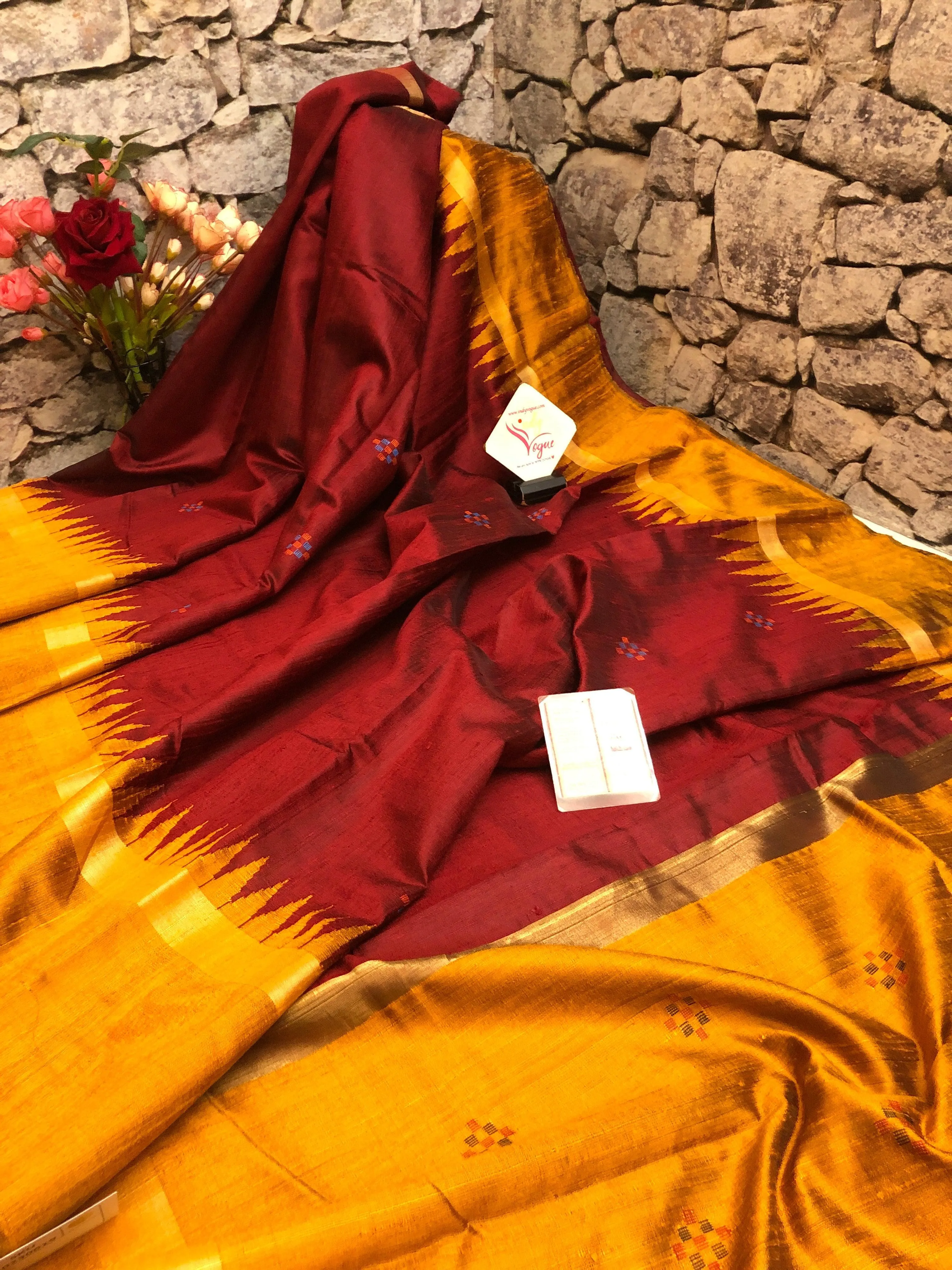 Dark Maroon Color Pure Raw Silk Saree