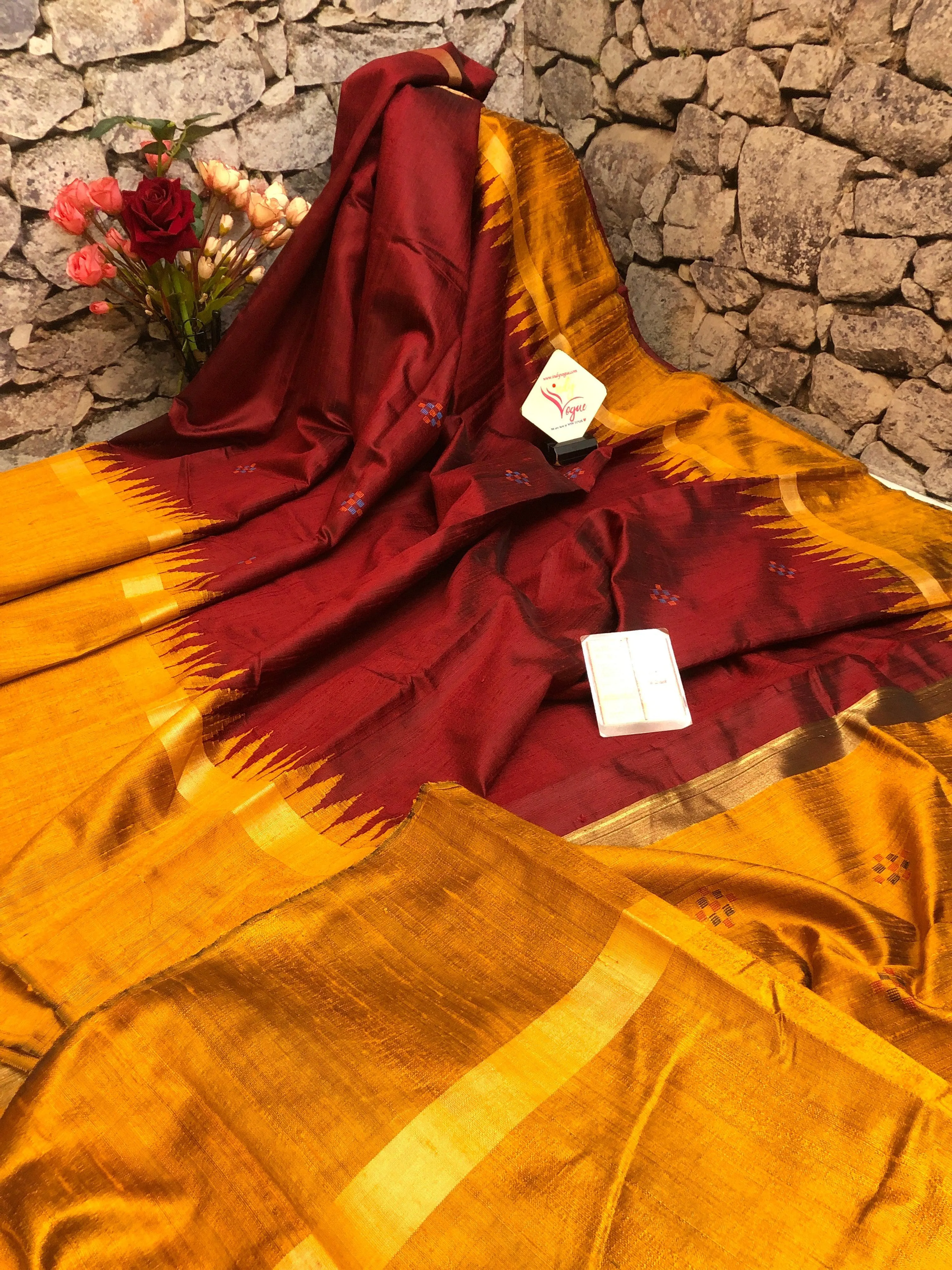 Dark Maroon Color Pure Raw Silk Saree