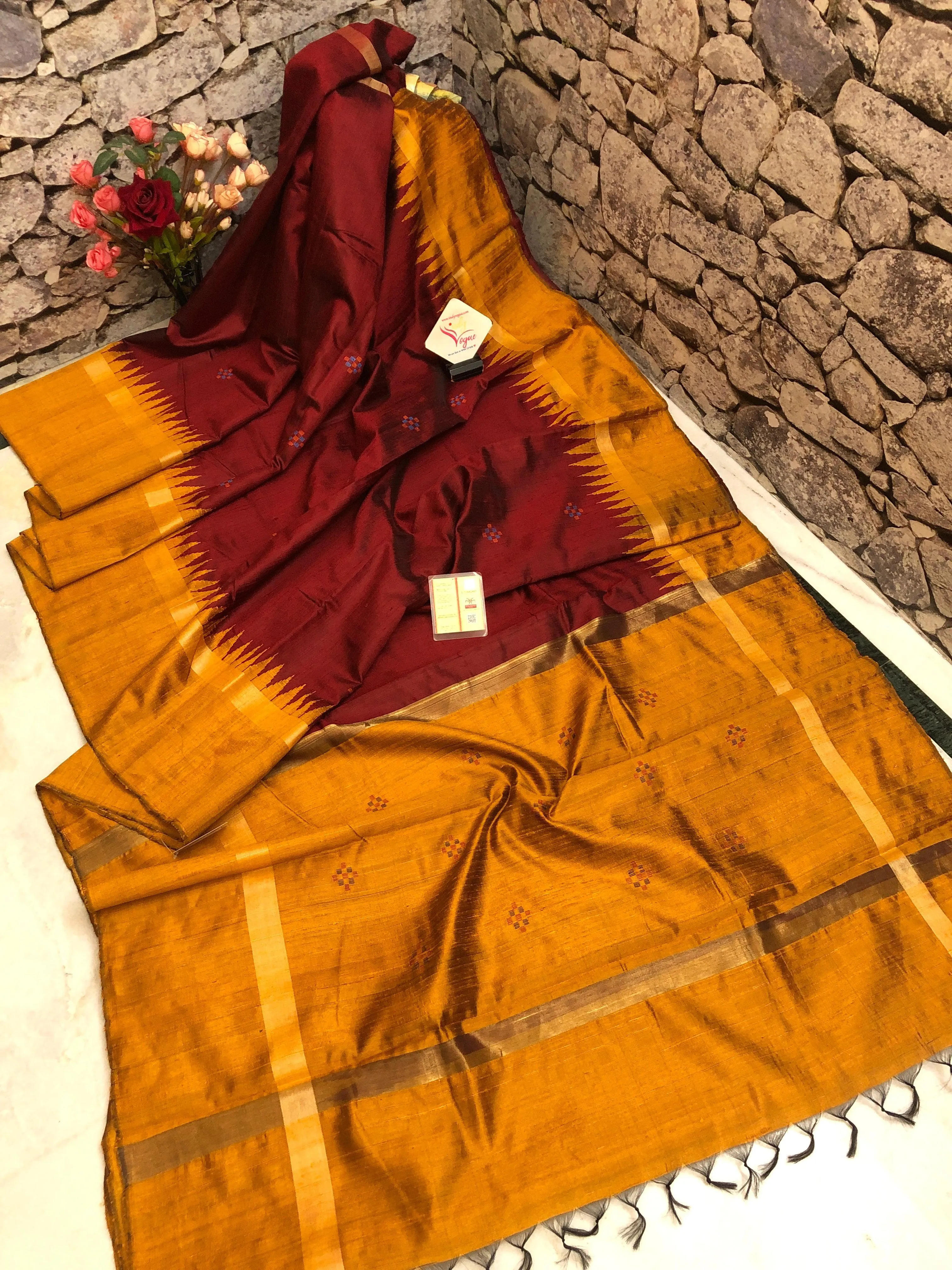 Dark Maroon Color Pure Raw Silk Saree