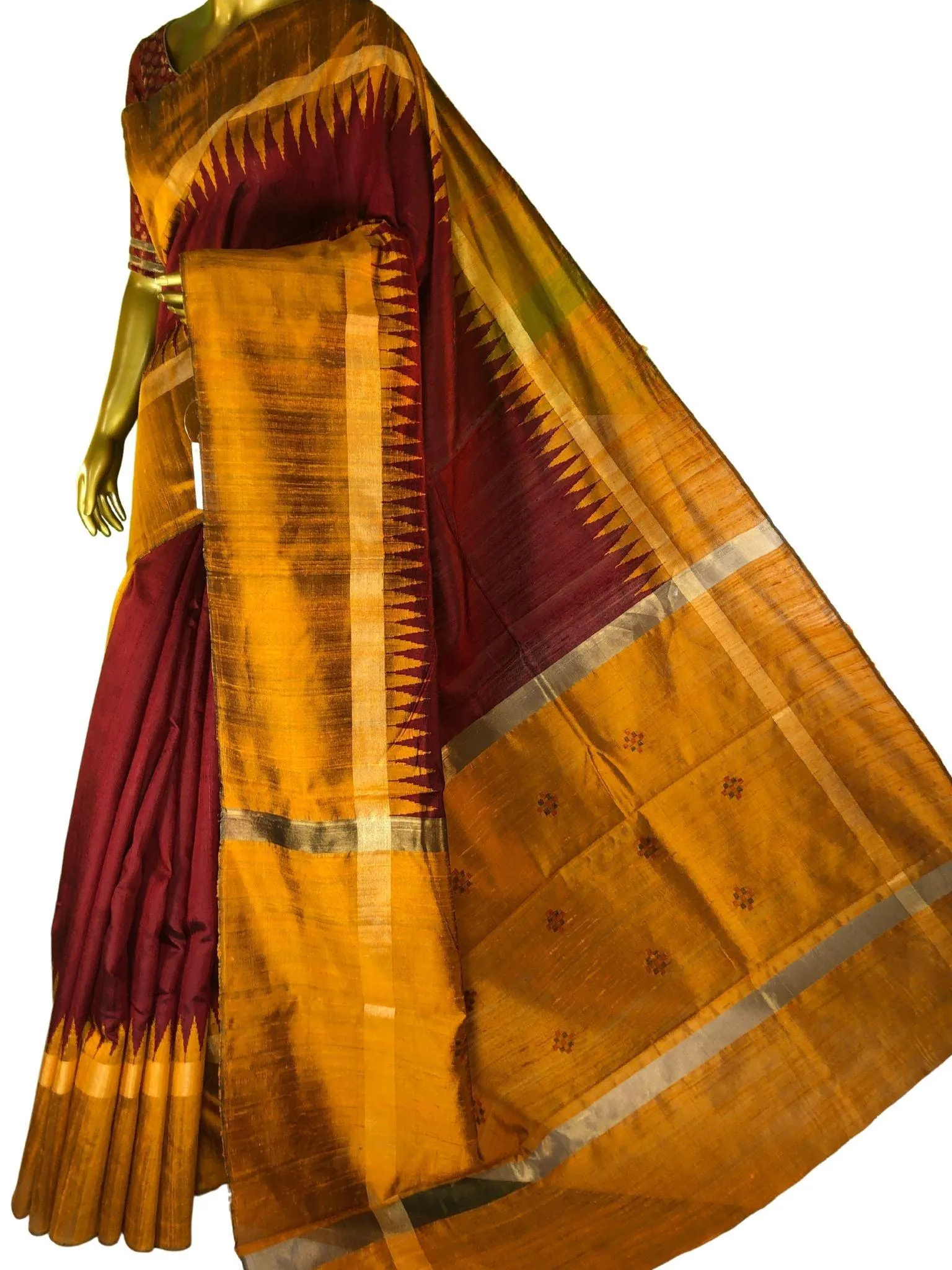 Dark Maroon Color Pure Raw Silk Saree