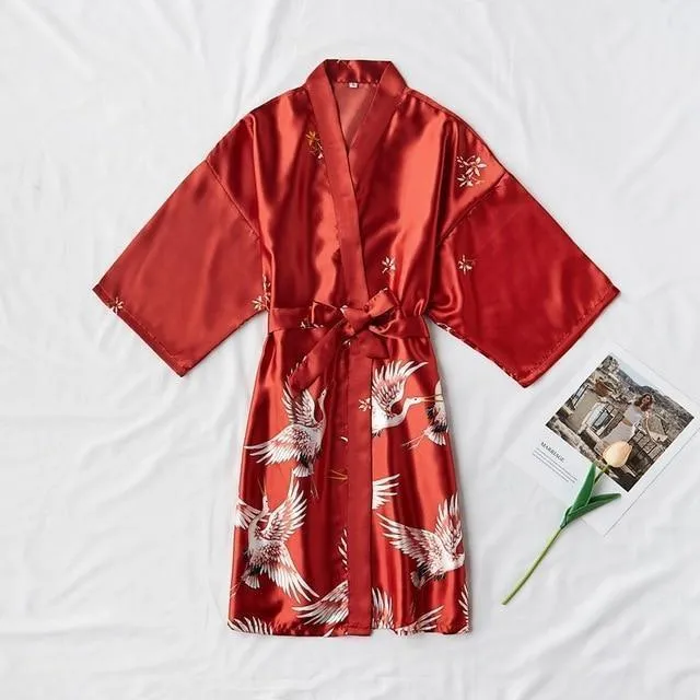 Dove Silk Satin Nightgown-Kimono Robe