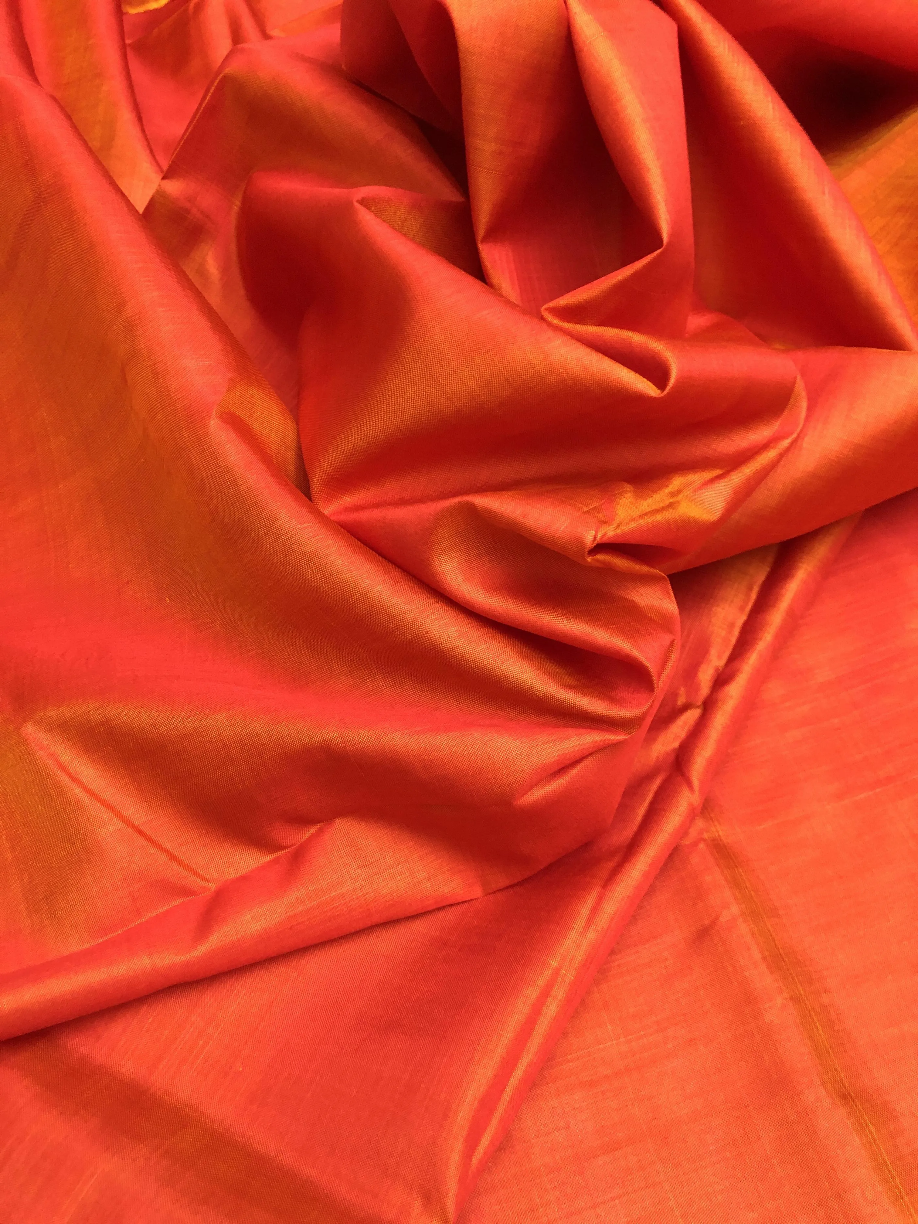 Dual Tone Fire Orange and Yellow Color Bishnupur Silk Saree