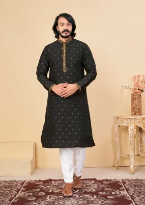 Elegant Black Color Fancy Kurta Suit With Pajama Set For Men