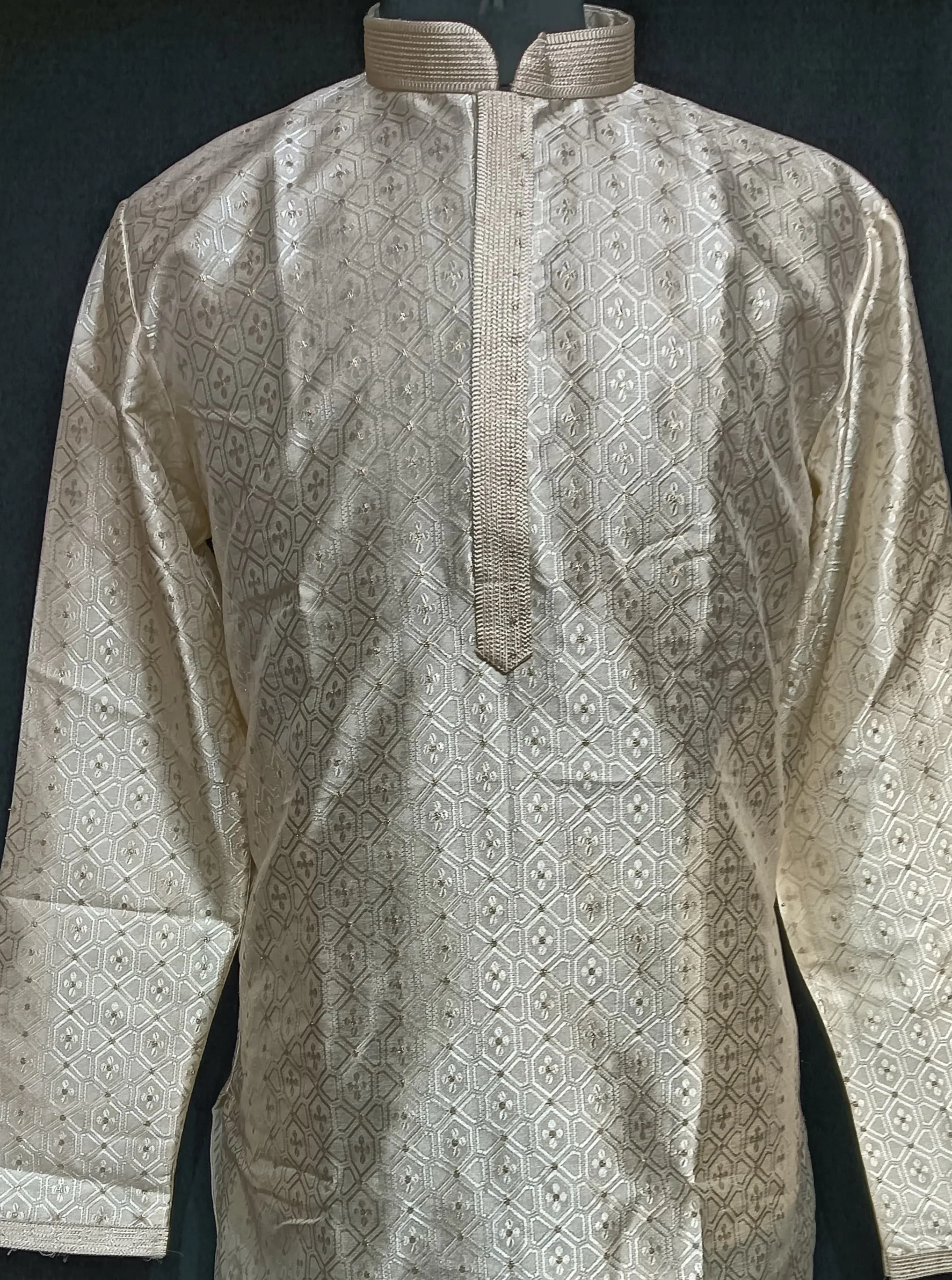 Beautiful Beige Color Banarasi Brocade Men's Kurta Suits With Silver Zari Work