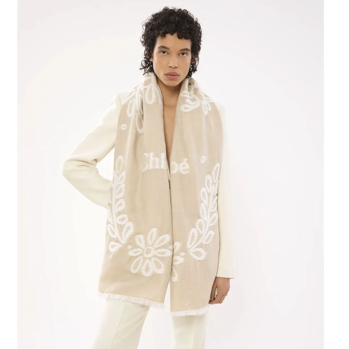 Embroidered Stole , Delicate Beige