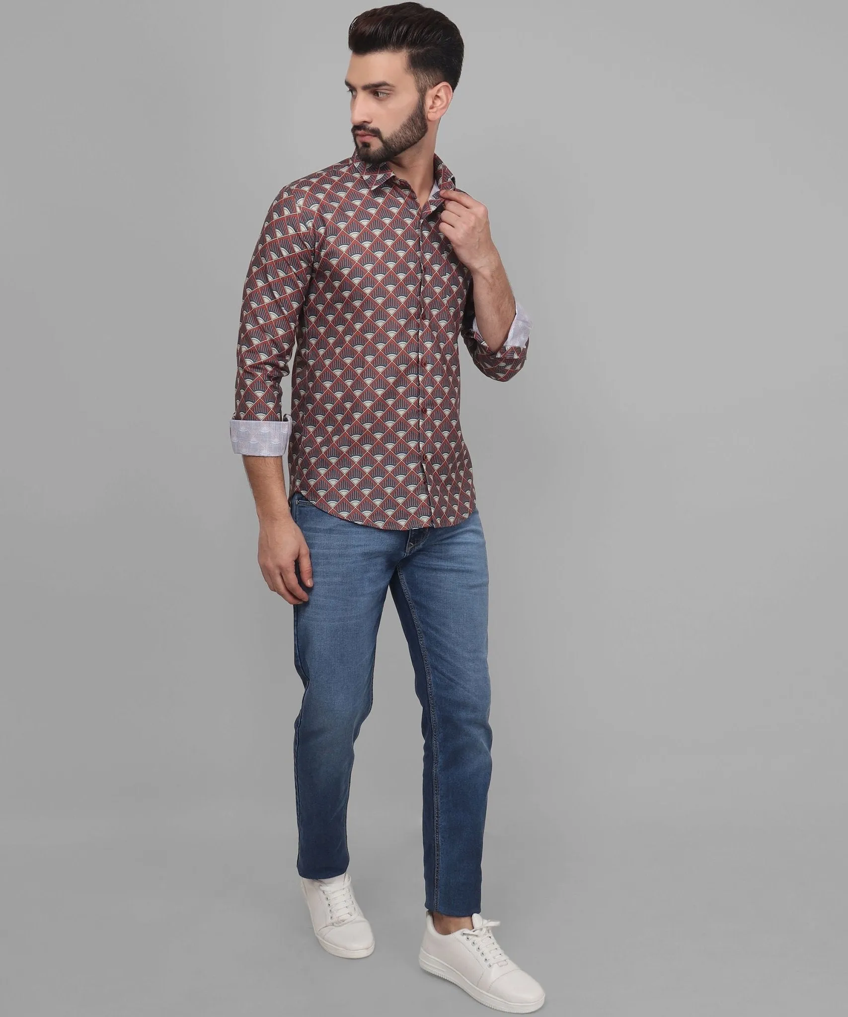 Flamboyant Men's Printed Full Sleeve Cotton  Button-Up Shirt For Men