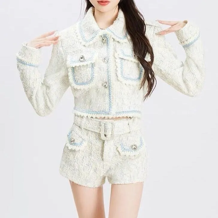 Flap Pocketed Tweed Shorts Suit Women