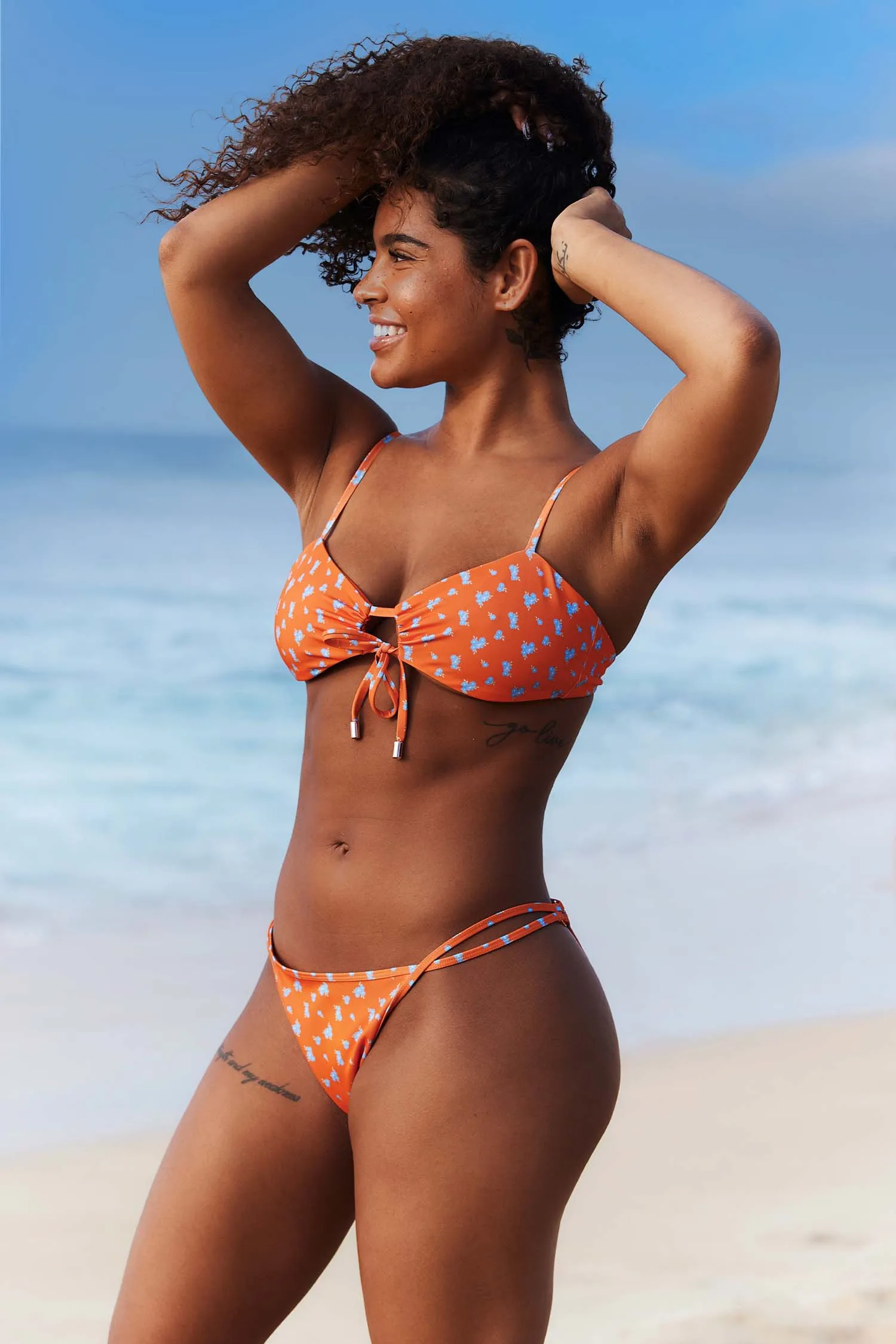 Floral Bikini Briefs - Orange