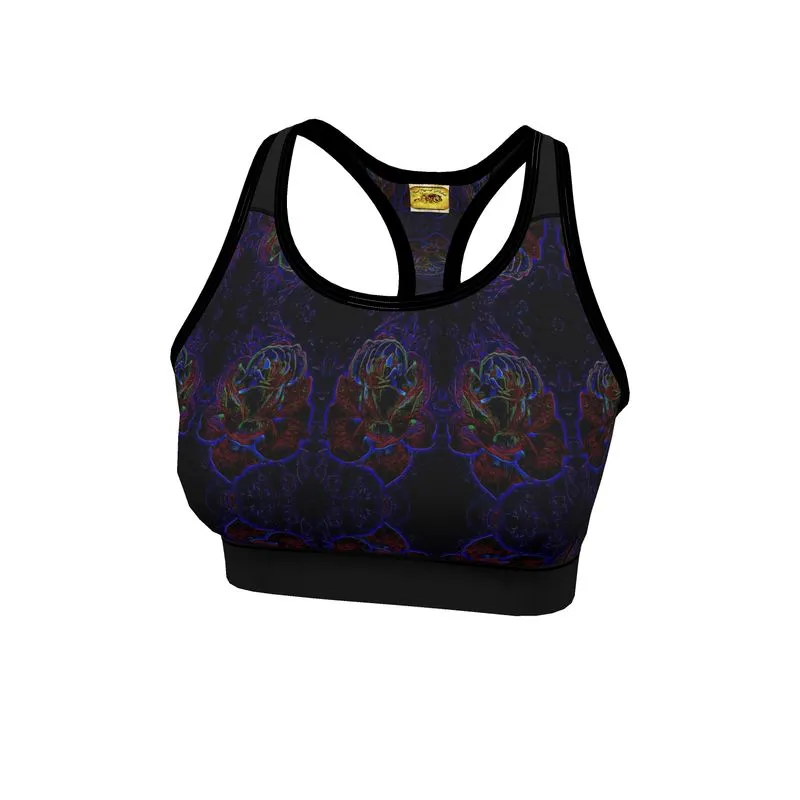 Floral Embosses: Roses 01 Patterned Designer Sports Bra