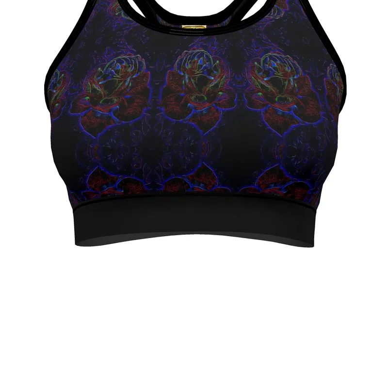 Floral Embosses: Roses 01 Patterned Designer Sports Bra